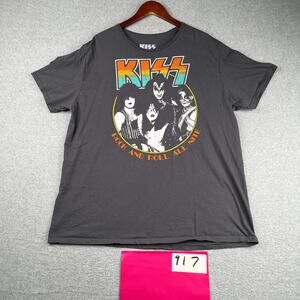 Kiss Graphic Print T Shirt XXL Gray Rock And Roll All Nite